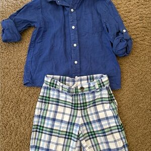 Janie and Jack Blue Shirt and Plaid Shorts Set